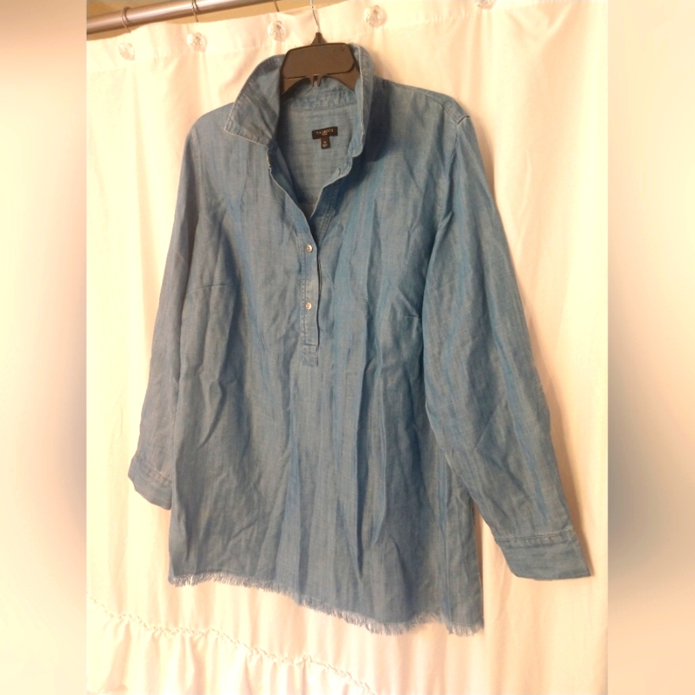 NWOT TALBOT'S BLUE DENIM  LIKE TOP TUNIC FRINGE 1X
